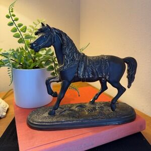 Vtg Cast Metal Horse Clock‎ Topper Mantel Clock Pediment Equestrian Statue 8.5"